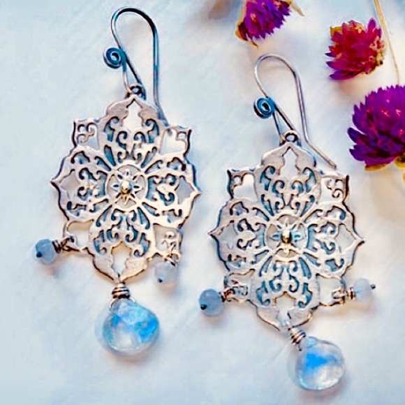 100% HANDMADE One Of A Kind Designer Earrings! Jewelry - 💙HOST PICK💙 Sterling Rainbow Moonstone Earrings!